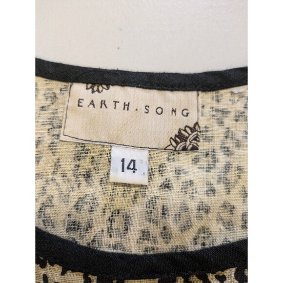 Vintage Earth Song Linen Patch Jumper Maxi Tank Dress Animal Print Size 14 - Picture 8 of 9
